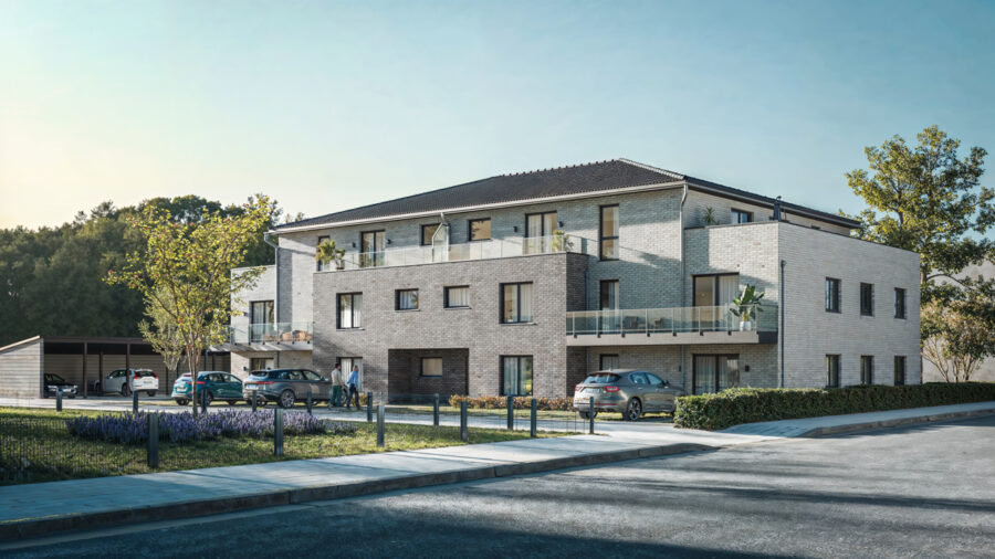 # IMMOTIONAL - KLIMAFREUNDLICHE NEUBAU-PENTHOUSEWOHNUNG MIT DACHTERASSE IN BAD BEDERKESA - Visualisierung Bahnhofstraße 10 - Straßenansicht